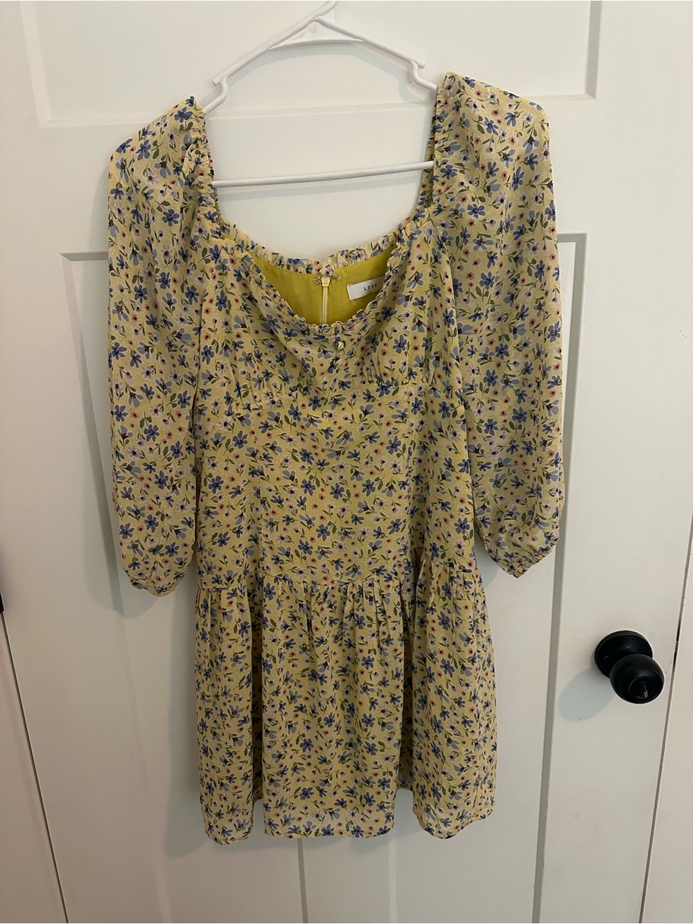 Lush Yellow Floral Puff Sleeve Mini Dress